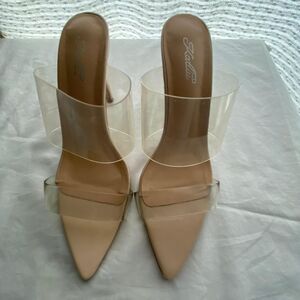 Clear Pointed Toe Heels Sandals Transparent Strap StilettoMules for Women Size39